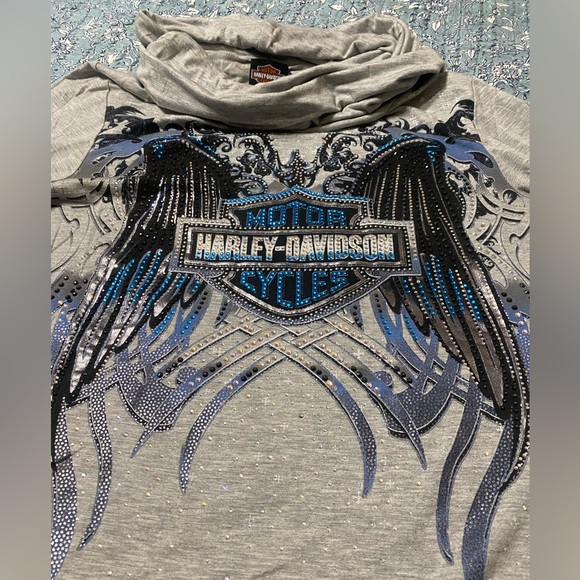 Harley Davidson Motorcycle Co. cowl neck knit lux pullover top. Large - Picture 2 of 8